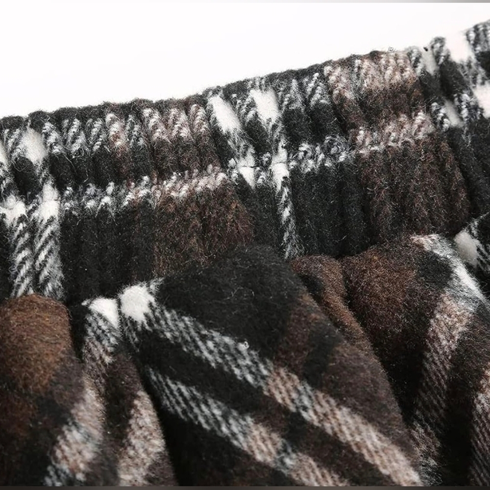 Ylingjun Long Tartan Plaid Wool A-line Skirt for Women with High Elastic Waist - Picture 7 of 10